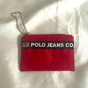 Vintage Ralph Lauren Polo Jeans Red Black Striped Coin Pouch Zippered Wallet Y2K